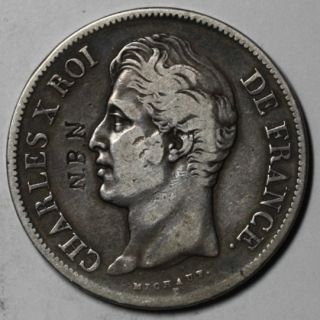 1830 K Charles x Silver 5 Francs RARE Bordeaux K Mint Last Year 