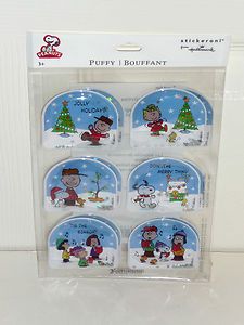    Snoopy Charlie Brown Puffy Snow Globe Christmas Holiday Stickers