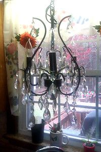 Gorgeous Black Wrought Iron French Chandelier w All Prisms