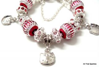 Sterling silver plated bracelet with pandora style charms and beads