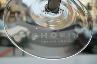 Chopin Vodka Chrome Colored Stem Martini Glasses 2