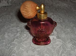 Vintage Cranberry with Gold Glass Holmspray Perfume Bottle Atomizer 
