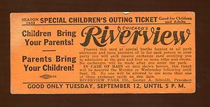 1933 Riverview Amusement Park Chicago Childrens Ticket