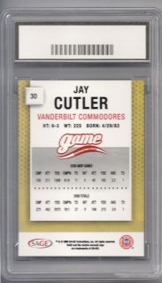 Chicago Bears Graded Gem 10 Jay Cutler Game Exclusives Vanderbilt RC 