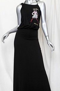 CHRISTIAN LACROIX JEANS Black Jersey Strappy BEADED EMBROIDERED Maxi 