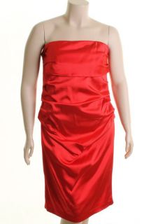 Suzi Chin New Red Satin Ruched Sheath Strapless Semi Formal Dress Plus 