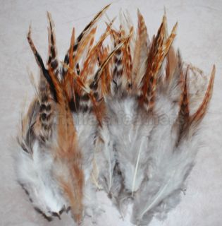 50+ 6 8 Natural Red Grizzly Chinchilla saddle Feathers, for hair 