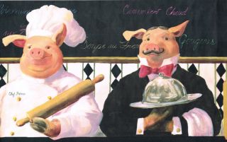   Chef Pierre Rollen Pin Waiter Pigs 10 1 4  Wallpaper Border Wall