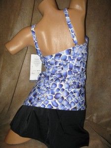 NWT 8 C D Christina 2PC Ruch Side Tankini Skirt SwimSuit Blue Pebble 