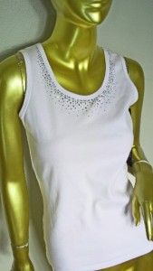   Christine Alexander Swarovski Crystal White Tee Tank Top Shirt M