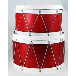 Christmas Holiday Baskets Decor Large Red Wood Drums Nesting Gift 