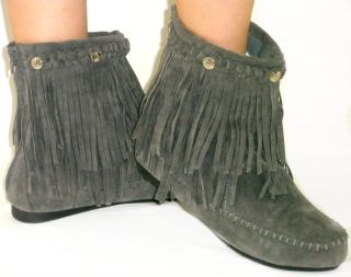 Cherokee Indian Suede Moccasin Fringe Tassel Flat Boots Ankle Bootie 