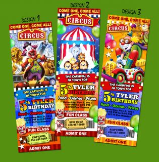 Circus Carnival Clown Birthday Party Invitation Ticket Elephant First