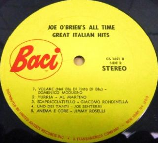 1967 LP Joe Obriens All Time Great Italian Hits Al Martino Domenico