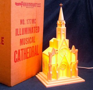  Vintage Lighted Musical Christmas Church Cathedral w Box