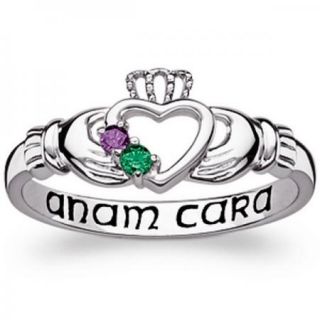  COUPLES STERLING SILVER CLADDAGH ANAM CARA GENIUNE BIRTHSTONE RING