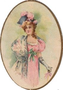 victorian chromo print lovely lady in pink c1880