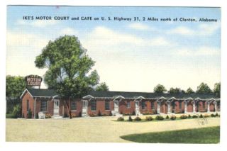 Ikes Motor Court Cafe Linen Postcard Clanton Al 1956