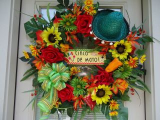 Cinco de Mayo  Spring Summer or Anytime Lighted Door or Wall Wreath