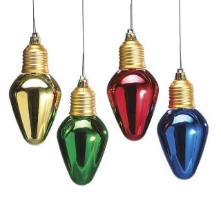 Christmas Tree Light Bulb Shape Ornament Gift Holiday Set of 4 Plastic