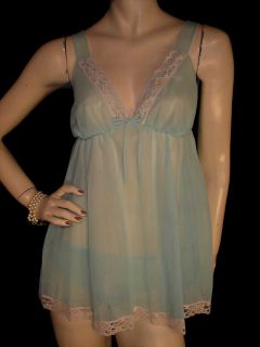  2pc Vintage 60s Sheer Nylon Panties Babydoll Green Nightgown