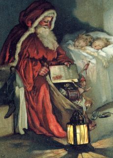 9x6 Print Victorian Children Sleeping Father Christmas Santa Lantern