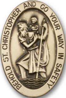 Antique Gold St Christopher Visor Clip Saint Medal
