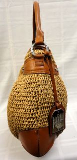 RALPH LAUREN Claridge Classic tote handbag tan straw weave & leather