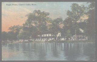 Postcard Clarks Lake Michigan MI Eagle Point Shoreline Cottages 1907