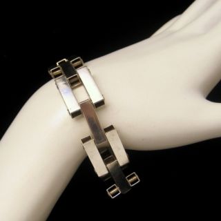 Sterling Mid Century Modernist Industrial Bracelet Closeup 1