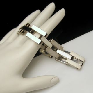 Sterling Mid Century Modernist Industrial Bracelet Closeup 2