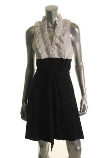 Laundry by Design New Black White Poplin Sleeveless Belted Wear to
