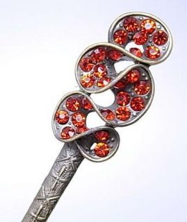  Bronze Clear Royal Red Swarovski Crystal Hair Pin Stick Fork