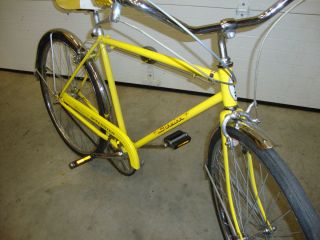 Vintage Schwinn Bicycle 1973 Yellow Three Speed Speedster