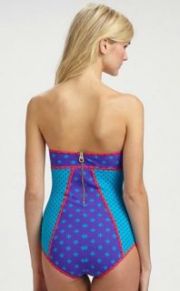 Marc Jacobs Cleo Maillot Blue Bandeau One Piece Swimsuit Small New $