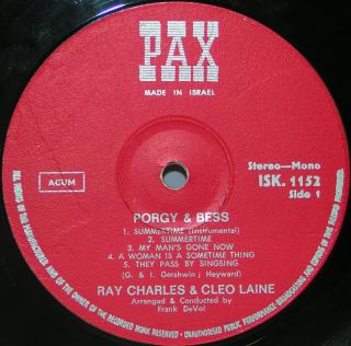 Ray Charles Cleo Laine Porgy Bess 2LP 1st Press Pax