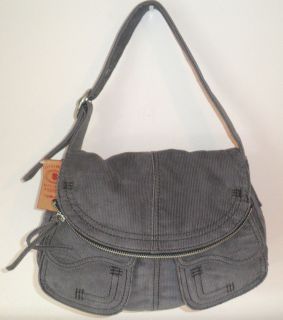 New Lucky Brand Handbag Grey Stash Bag Corduroy Fold Over Pocket Hobo