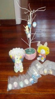 Easter tree with ornaments new in box home interior glass egg dish and