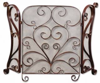 Classic French Scroll Bronze 3 Panel Fireplace Screen