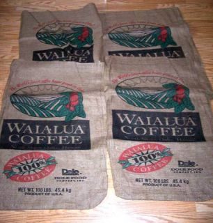 Lot of 4 Waialua Burlap Jute Coffee Bags Hawaii Dole 100 Lb Sack Race