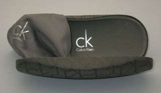Calvin Klein Small New Grey Hard Clam Case w Cloth Authentic Designer