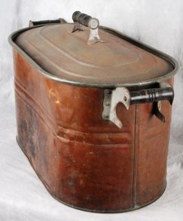  1950s COPPER PAINTED METAL LOBSTER / CLAM COOKING TUB WOOD HANDLES