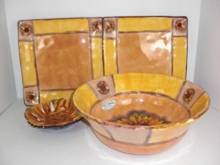 Clay Art Tuscan Sunflower Serving Dip Bowl Plates