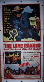  Lone Ranger Original Linen 3 Sheet Movie Poster Clayton Moore