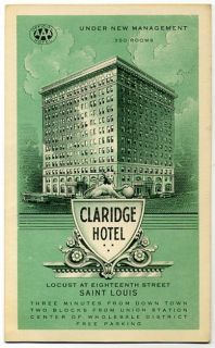 Post Card Claridge Hotel St Louis MO