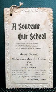  antique HJFFMAN PHOTO +DAVIS SCHOOL SOUVENIR clinton pa lycoming