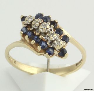  Sapphire & Diamond Bypass Cluster Ring   10k Yellow Gold Band Polished