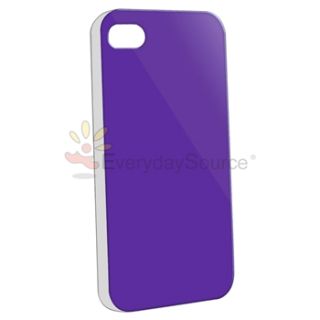  Purple+White+Blue+Yellow w/ Clear Side Hard Case Cover For iPhone 4 4S