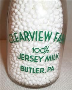 CLEARVIEW FARM 100% Jersey Butler, PA. Half Pint MILK BOTTLE   Green