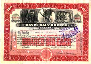 Davis Daly Copper Co Me 1920 Stock Certificate